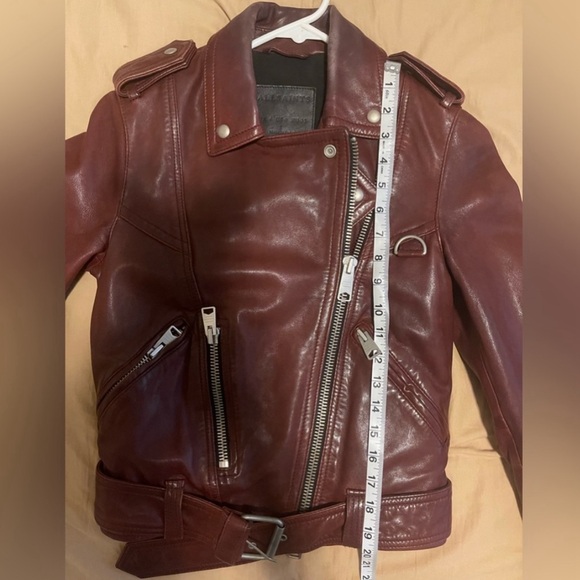 All Saints Women’s Biker Leather Jacket Deep Wine Red Size US 0 - Picture 12 of 12
